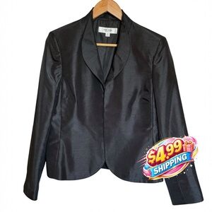 JONES STUDIO black women's suit blazer sheen fabric hook-and-eye closure Size 10